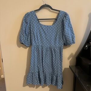 Blue Polka Dot Dress with Puff Sleeves